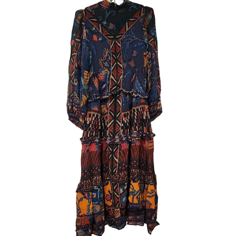 Farm Rio Anika Tapestry Tiered navy blue maxi dress size XL - Picture 3 of 7